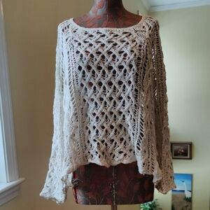 Free People Cream Open-Knit Oversized Sweater - size M